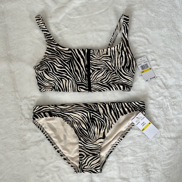 Michael Kors 2 Piece Zebra Print Bikini Women’s size Medium Zip Bra - Picture 1 of 9